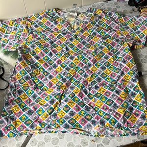 Crest Cottons Medium Baby Print Graphic Short Sleeve V Neck Scrubs Uniform Top